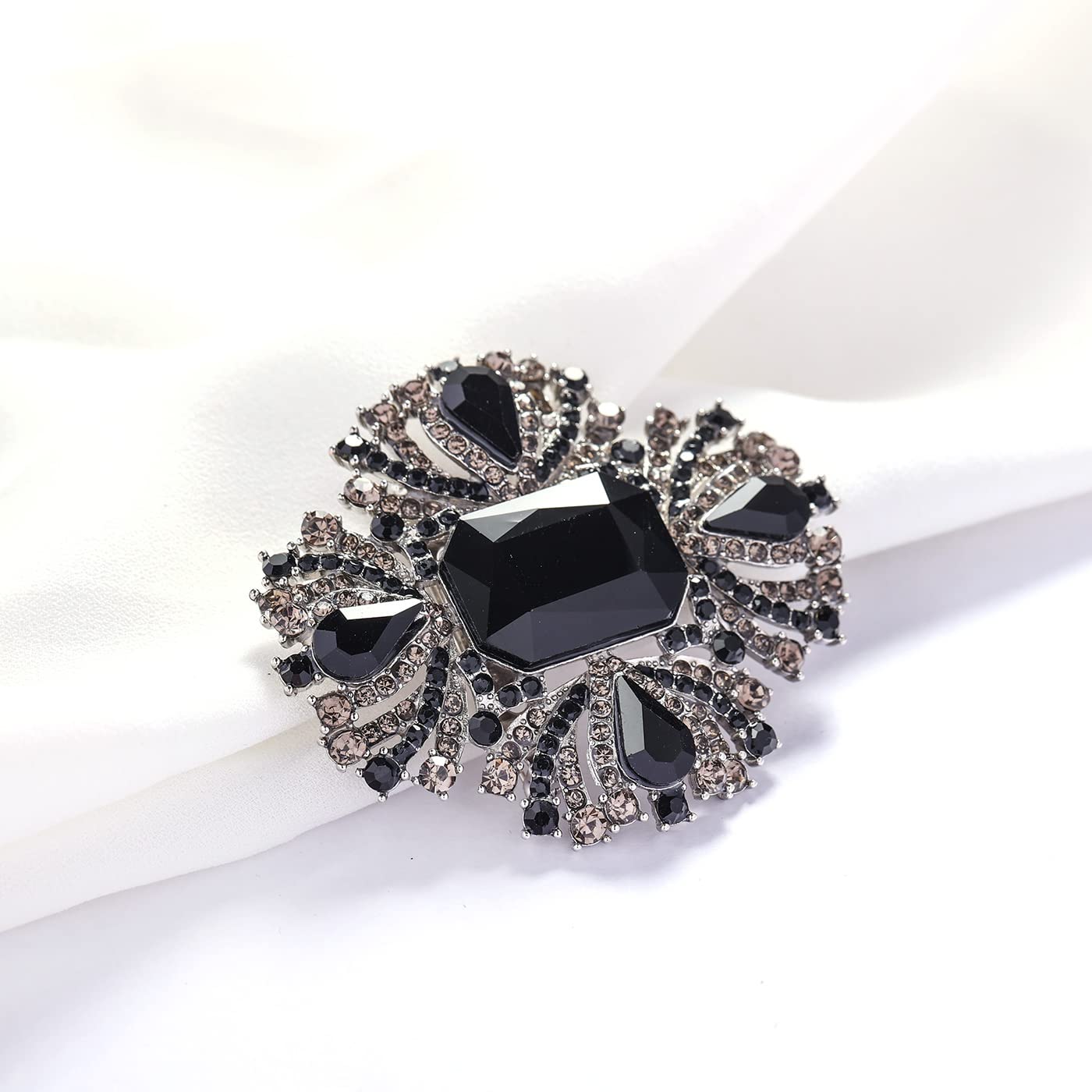 YOQUCOL Vintage Black Austrian Crystal Rhinestone Cross Flowers Shaped Brooch Pin Elegant Jewelry For Women