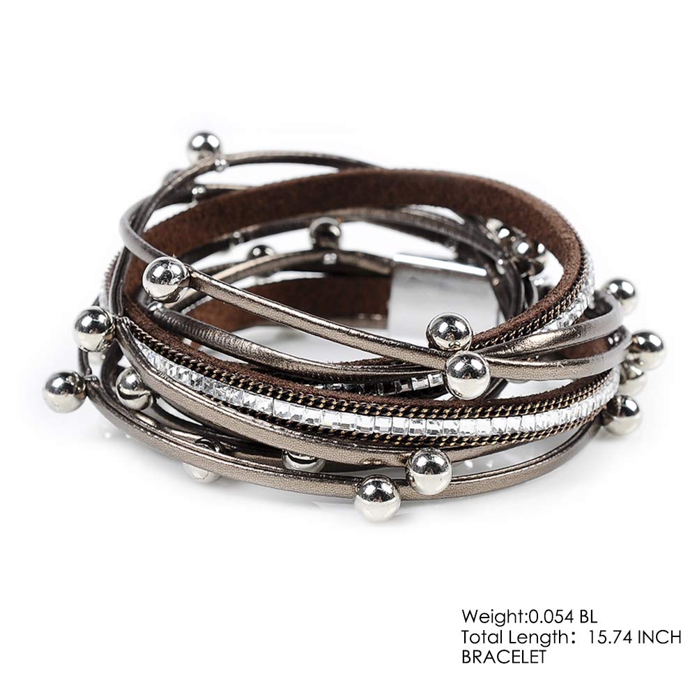 Artilady Leather Wrap Bracelet for Women - Handmade Clasp Bangle Bracelet with Pearl Beads Crystal Wristbands Jewelry Gift for Ladies and Mother