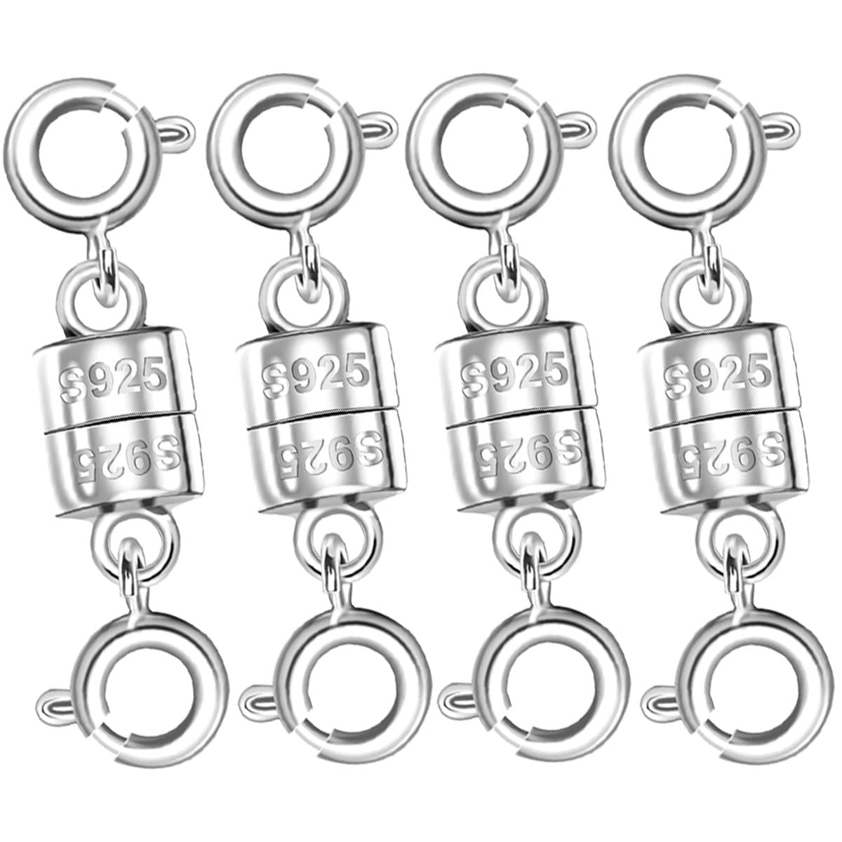 925 Silver Magnetic Necklace Clasps, Magnetic Necklace Clasps and Closures for Bracelet Necklace Extender (4pcs Silver)
