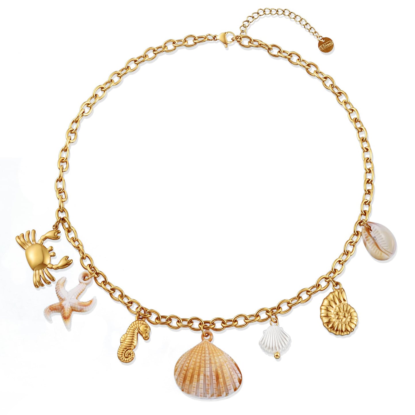 LCTrusttmor Gahna Sea Shell Necklace for Women, 18K Gold Plated Starfish Seahorse Crab Conch Charm with Adjustable Choker Necklaces for Women, Summer Beach Jewelry Gifts