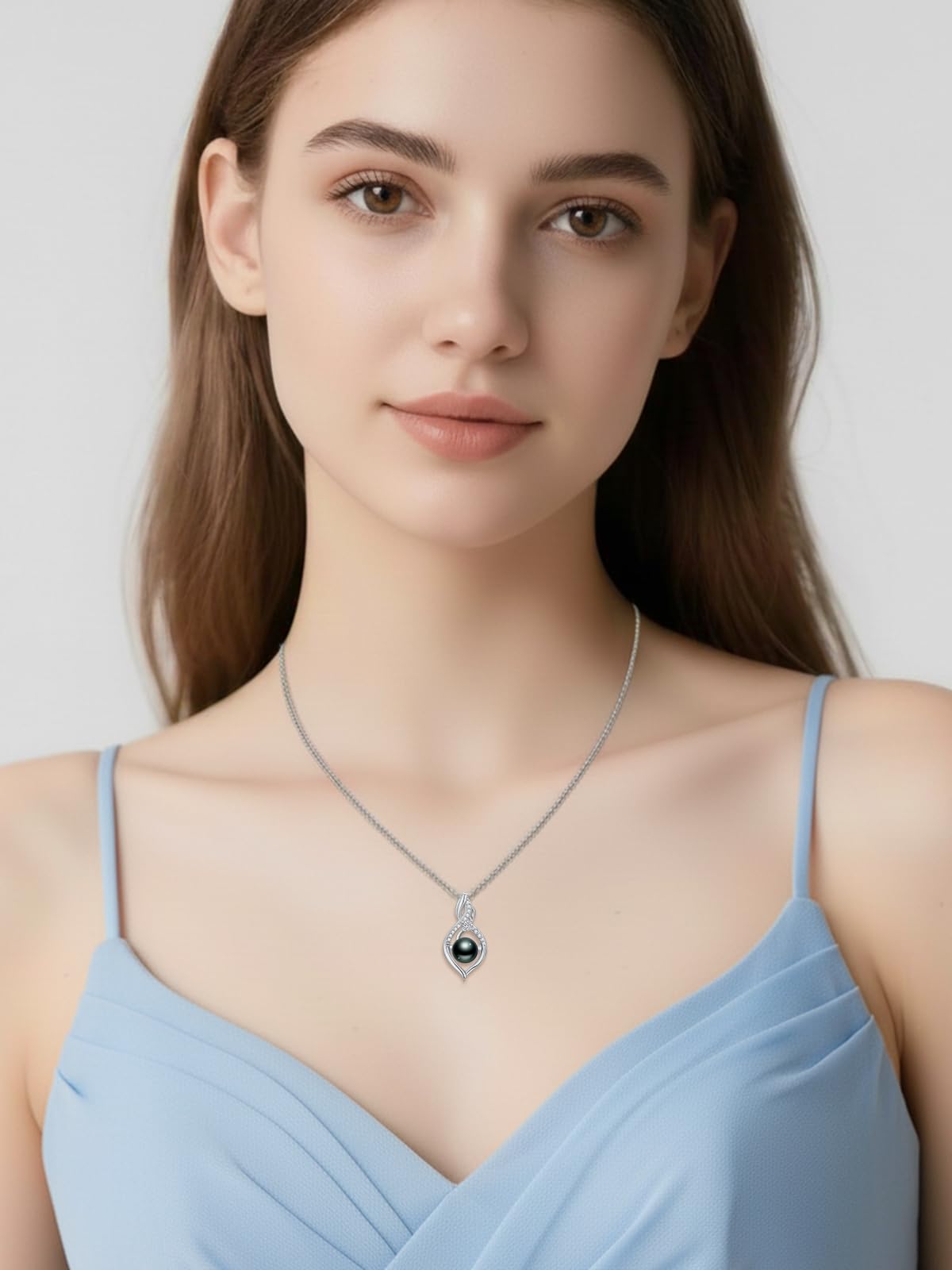 KANNSOAR 8MM Tahitian Black Pearl Necklace 18K Gold Plating Sterling Silver Pearl Jewelry Wedding Birthday Anniversary Valentines Day Christmas Mothers Day Gifts for Wife Women Mom Girlfriend Her