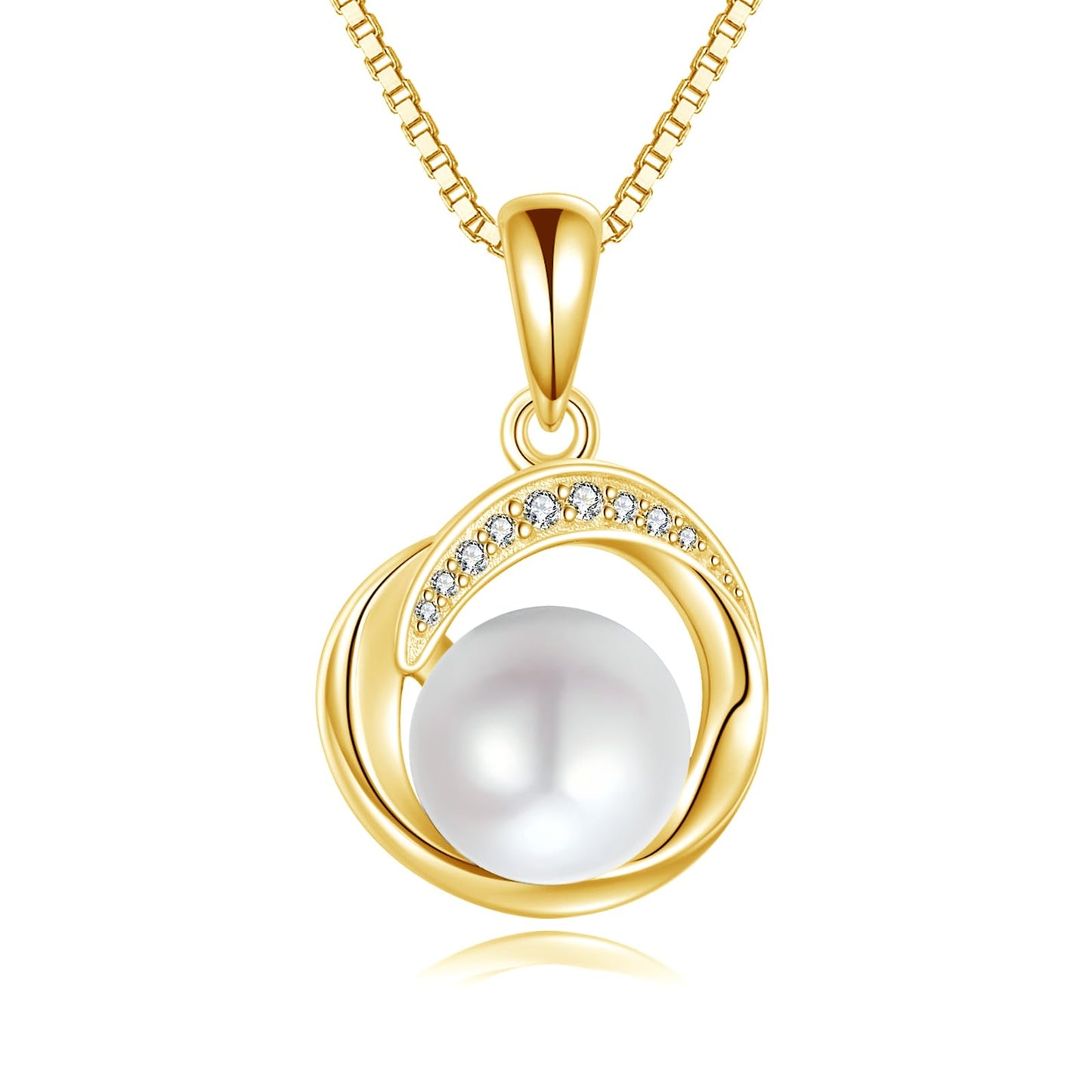 POPLYKE Single Pearl Necklaces for Women Gold Plated 925 Sterling Silver 8mm Pearl Jewelry Gifts for Her 18+2 IN