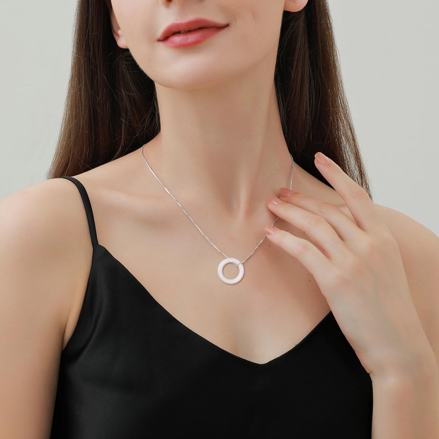 AOBOCO Circle Opal Necklace 925 Sterling Silver Circle Necklace for Women with Austrian Crystal Jewelry for Women Birthday Graduation Holiday Gift (Dia 0.78" Opal)