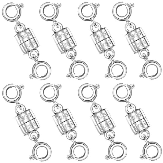 925 Silver Magnetic Necklace Clasps, Magnetic Necklace Clasps and Closures for Bracelet Necklace Extender (8pcs Silver)