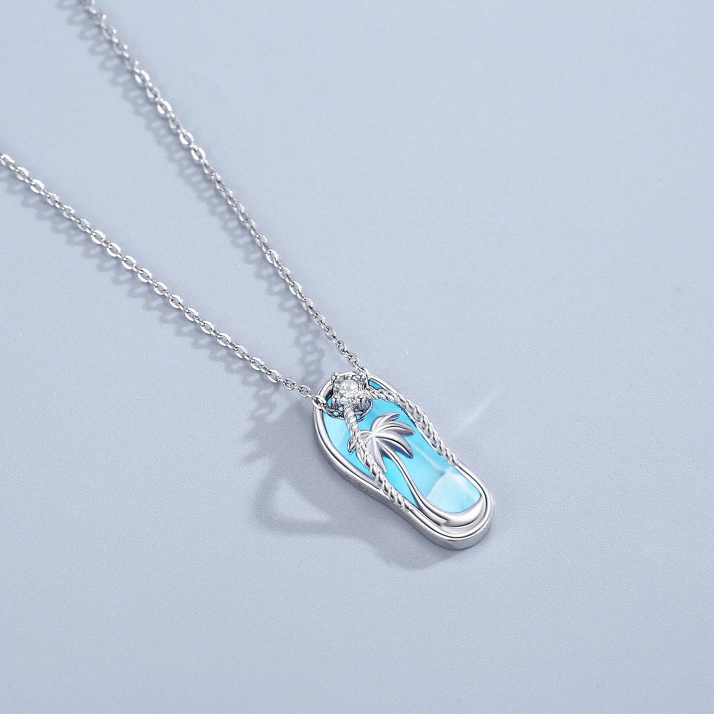 Midir&Etain Larimar Summer Vacation Necklace 925 Sterling Silver Flip Flops Hawaii Pendant Beachy Blue Necklace Coastal Natural Stone Jewelry for Women Prime