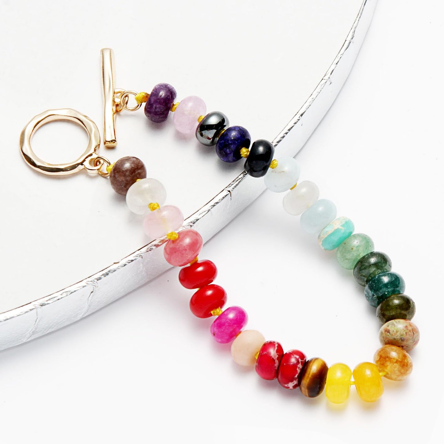 Jojomina Boho Beaded Bracelets for Women Neon Rainbow Bead Bracelet Handmade Natural Gemstone Stone Beach Jewelry