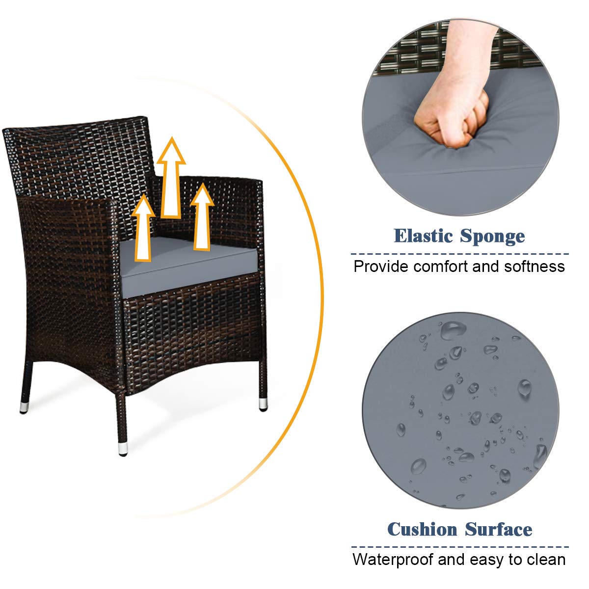 COSTWAY 8PCS Rattan Patio Furniture Set, Outdoor Wicker Rattan Chairs with Coffee Table, Rattan Cushioned Conversation Set for Backyard Balcony Porch Poolside, Grey