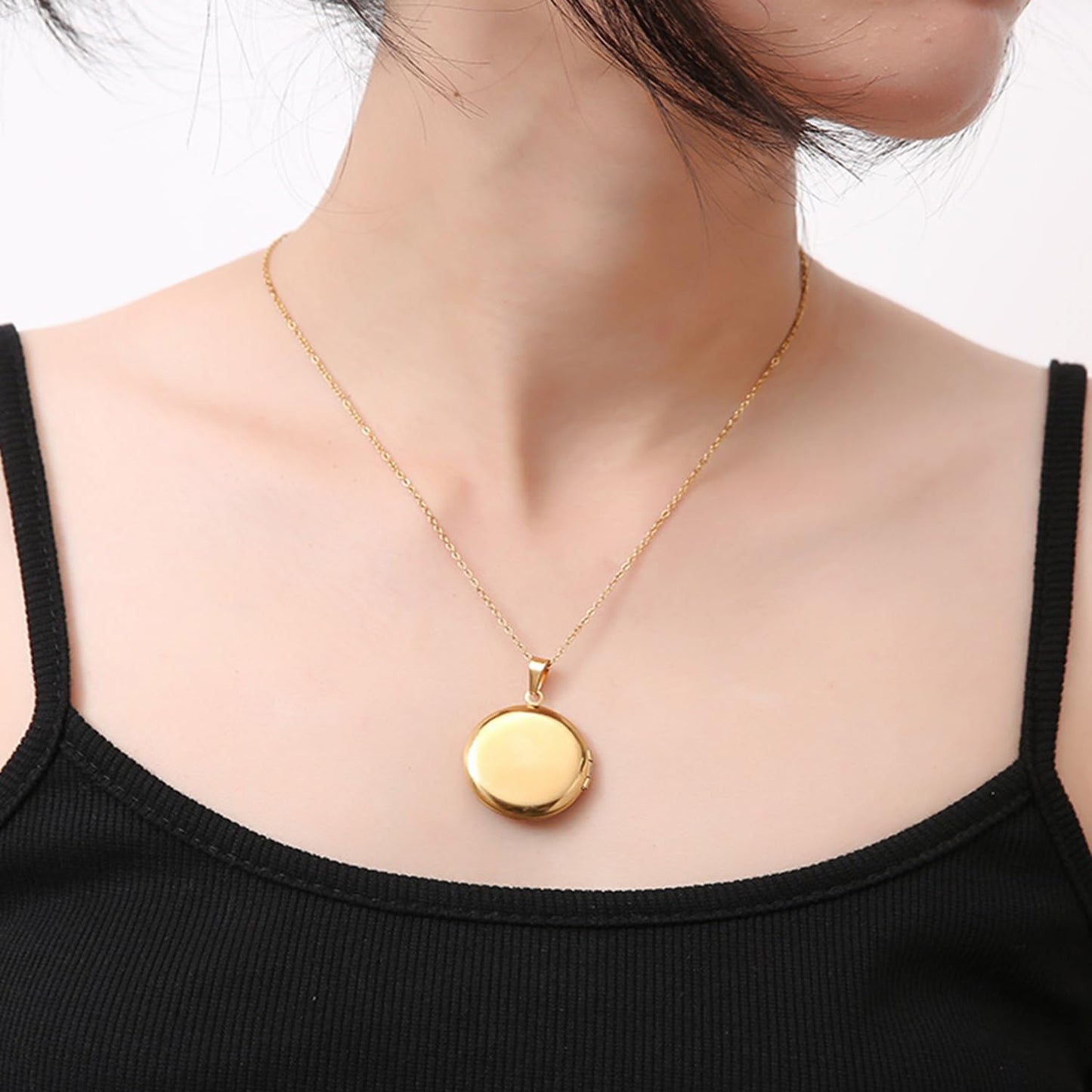 PHOCKSIN Gold Round Lockets Necklace for Girlfriend Locket Necklaces that Holds 2 Pictures Memorial Lockets for Women