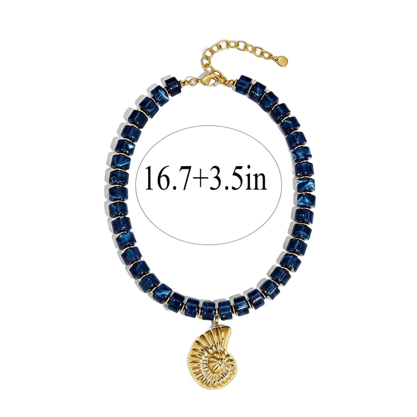 IQIC Beach Resin Conch Necklace for Women Blue Gold Bead Spiral Necklace Boho Summer Snail Shell Necklaces Beach Summer Jewelry Accessories (blue)