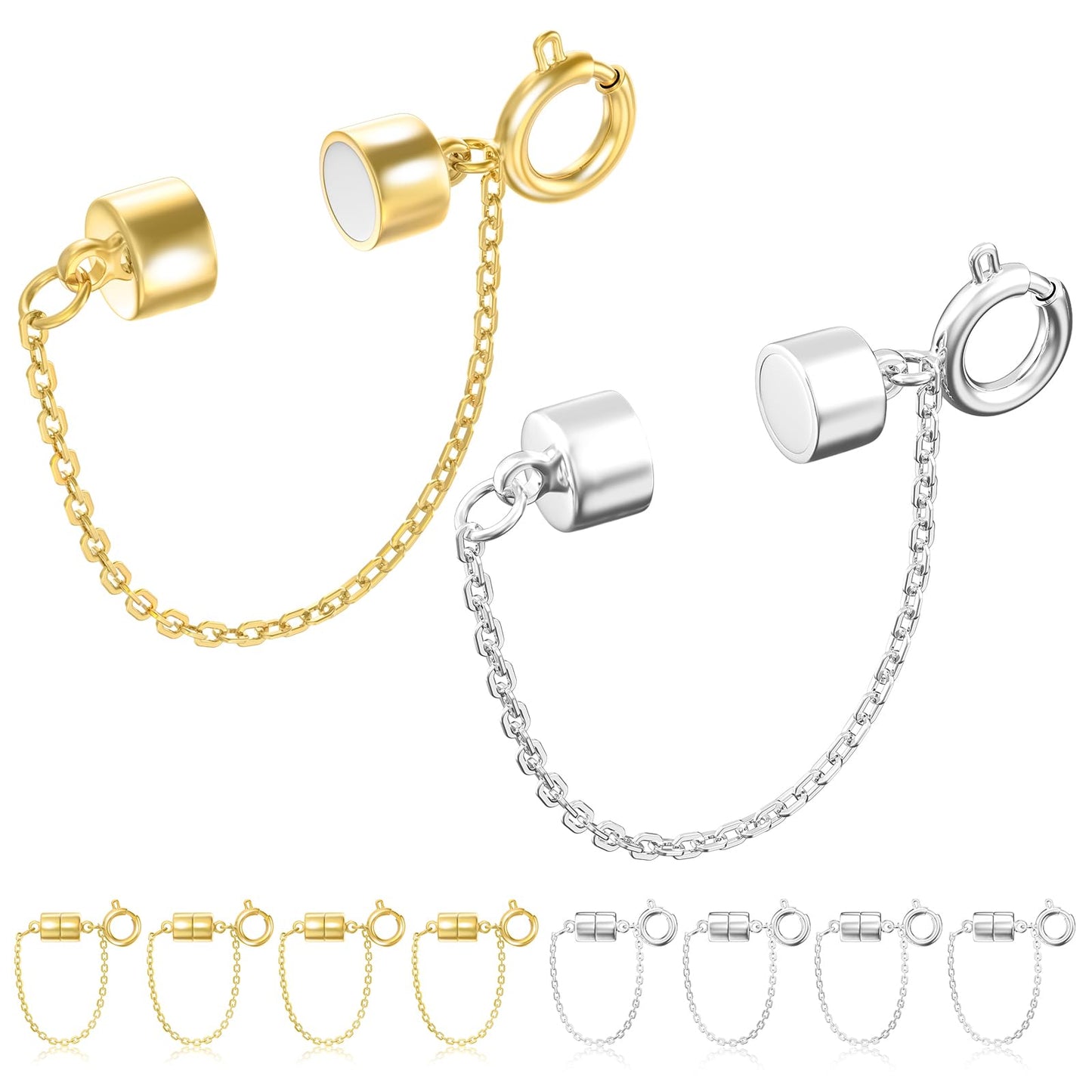 MKCYD 8Pcs Magnetic Bracelet Clasps and Closures with Safety Chain Never Fall Gold and Silver Bracelet Extender Converter Magnetic Clasps for Women