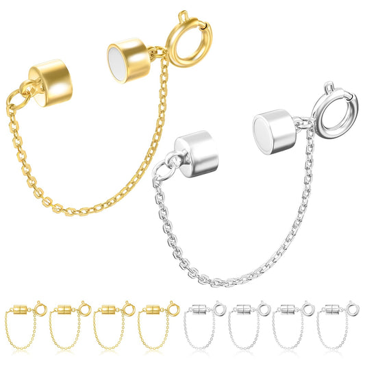 MKCYD 8Pcs Magnetic Bracelet Clasps and Closures with Safety Chain Never Fall Gold and Silver Bracelet Extender Converter Magnetic Clasps for Women