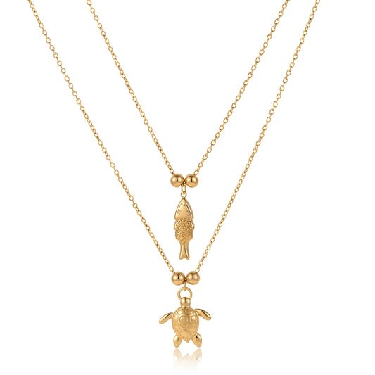 GLUBU Fish Turtle Necklace Set Summer Jewelry for Women Stainless Steel Beach Necklace Ocean Themed Pendant Layered Chain Gift Non Tarnish Summer Necklaces for Sea Lover