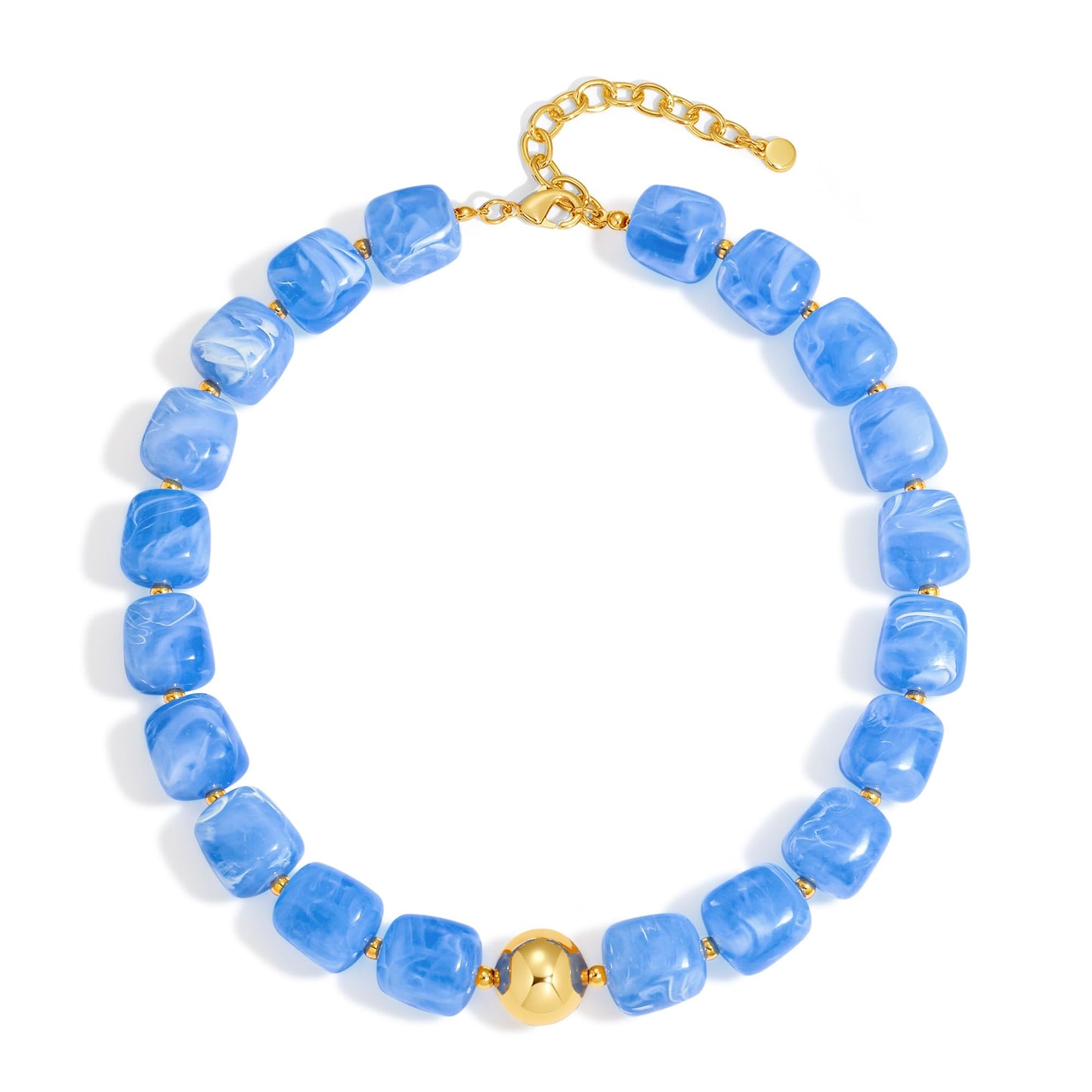 WOWORAMA Chunky Choker Necklaces for Women Sky Blue Large Square Resin Beads Necklace Trendy Statement Chunky Beaded Necklace Summer Holiday Jewelry
