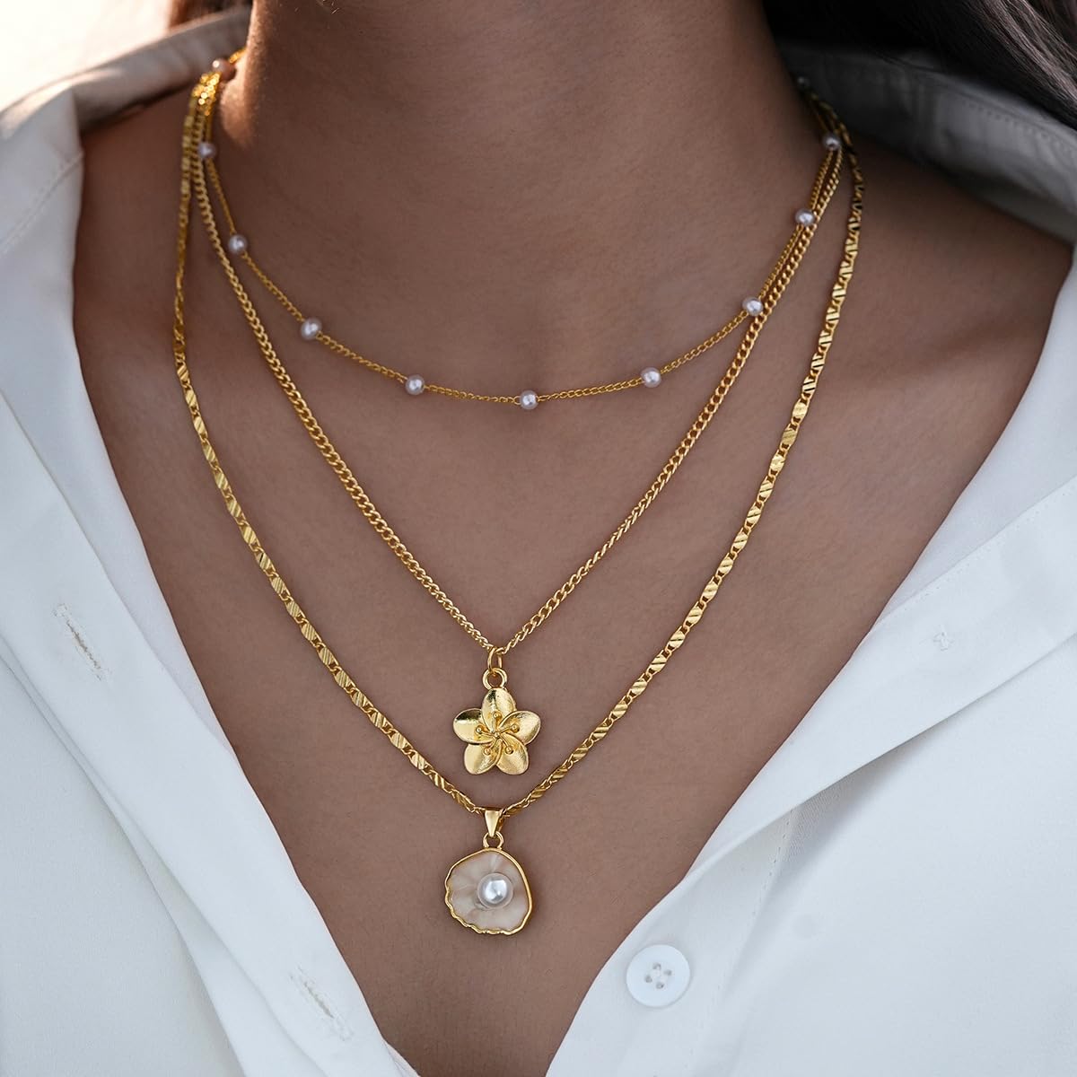 Charm Pearl Shell Necklaces for Women, Dainty Choker Necklace, Seashell Pearl Necklaces, Fashion Summer Cute Beach Jewelry Set Gifts for Women