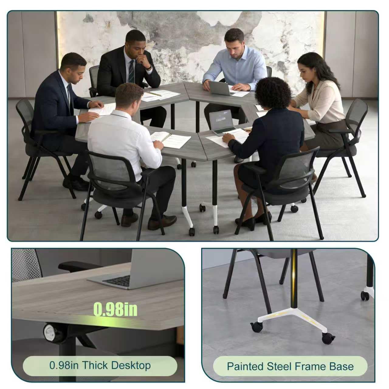 6 Pack Folding Conference Room Tables with Wheels,Stackable Flip Top Office Conference Table,Space Saving Meeting Seminar Table for Training Rooms,Rolling Boardroom Training Table with Warranty