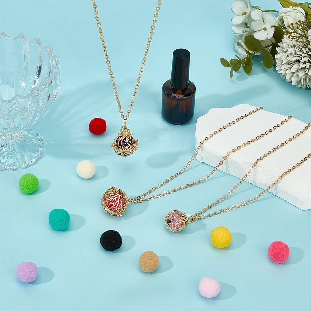 PH PandaHall 3pcs Golden Essential Oil Diffuser Necklace, Aromatherapy Locket Pendant with 10pcs Color Cotton Balls Scent Necklace Hollow Flower Pendant Necklaces for Men Women Jewelry Birthday Gifts