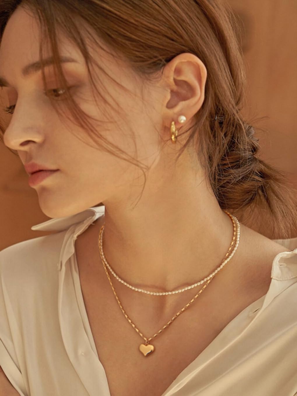 PEARLADA Dainty Gold Plated Heart Necklace for Women, Cute Small Heart Charm Necklace with Adjustable Box Chain, Trendy Love Valentine’s Gift