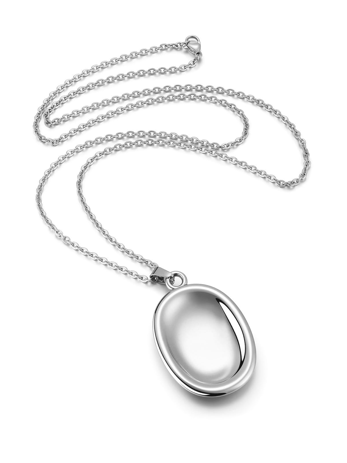 BOPREINA Stainless Steel Worry Stone Necklace for Women Anxiety Relief Fidget Jewelry Sliver Oval Peaceful Thumb Pendant Necklace Meditation Relaxation Stress Relief Pendant 30x46mm
