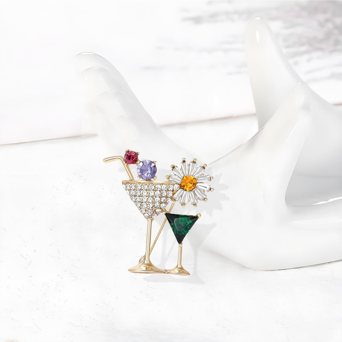 DEYOUM Cocktail Wine Glass Brooch Pin for Women Trendy Cute Cocktail Wines Glass Wine Bottle Brooch Pin Party Hat Bag Suit Charm Jewelry Gift Accessories (gold)