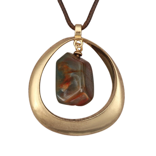 joymiao Boho Necklaces for Women Trendy Bohemian Necklaces Chunky Statement Vintage Necklace Hand Made Jewelry Gold Pendant with Resin Stone