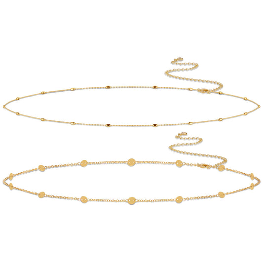 MIDEEO 2PCS 14K Gold/Silver Plated Waist Chains Pearl Belly Body Chain for the Waist Sexy Bikini Layered Waist Adjustable Chain Jewelry for Women