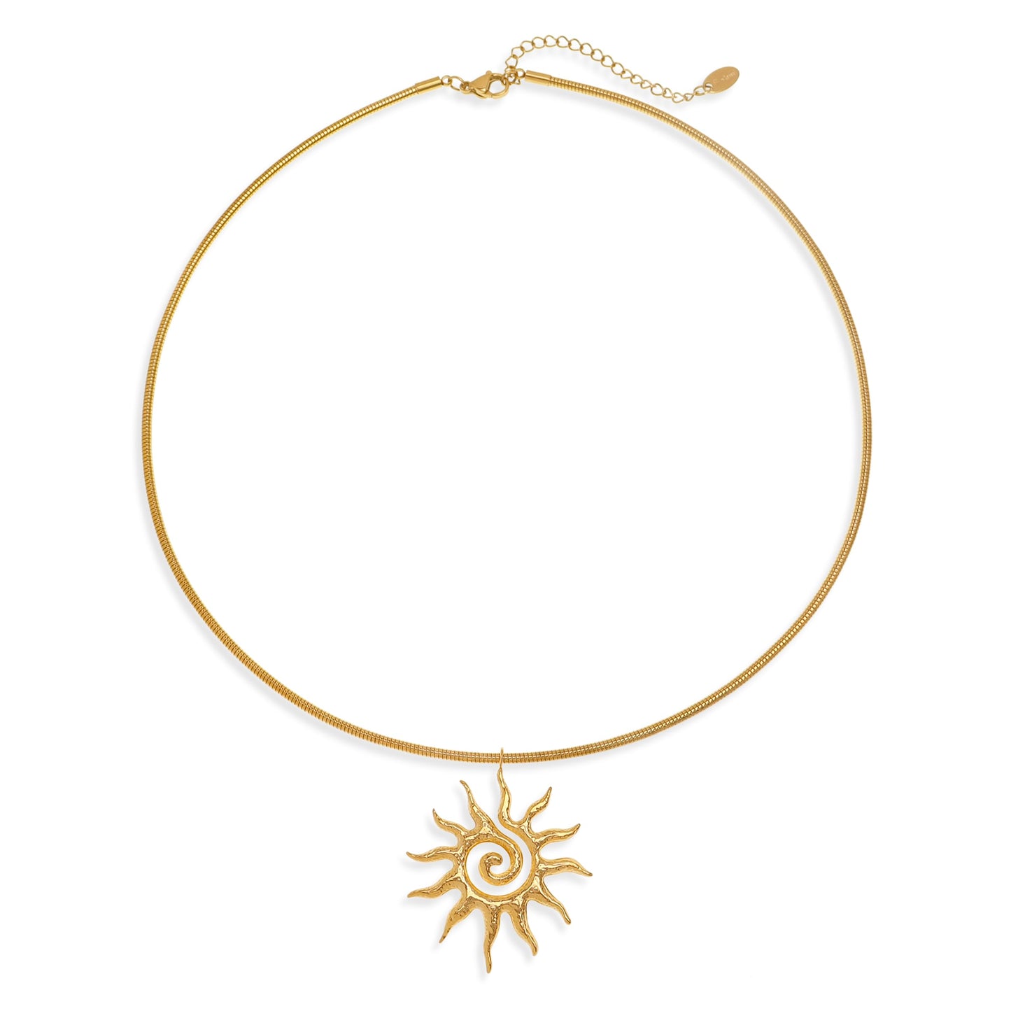 Frigotine Chunky Gold Sun Pendant Necklace for Women，Trendy Charm Thick Adjustable Snake Chain Hollow Sunburst Choker Nacklaces Fall Winter Prom Jewelry Gift.