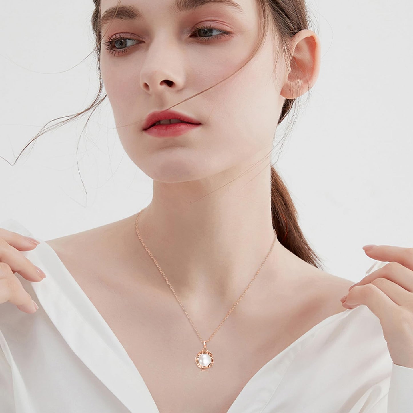 POPLYKE Pearl Necklaces for Women Rose Gold Plated 925 Sterling Silver Single Pearl Necklace Pearl Pendant 8mm Pearl Jewelry Gifts for Mom Wife
