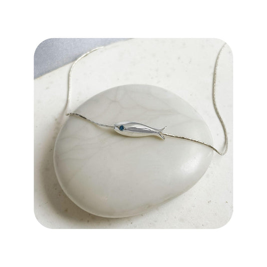 Tooliks Dainty Fish Necklace for Women, Sterling Silver or Gold Fish Charm, Minimal Lucky Necklace (Sterling Silver)