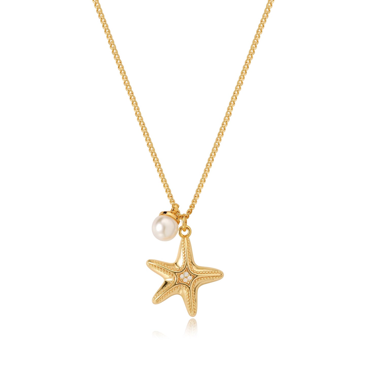 MTMY Gold Starfish Necklace 14K Gold Plated Shell Conch Ocean Pendant Necklace for Women Beach Summer Jewelry(Starfish Pearl)
