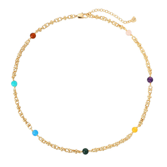 MTMY Beaded Necklaces for Women 14K Gold Plated Dainty Colorful Green/Rose Beaded Pearl Choker Necklace Delicate Boho Choker Necklace Jewelry Gift (7 Color beads)