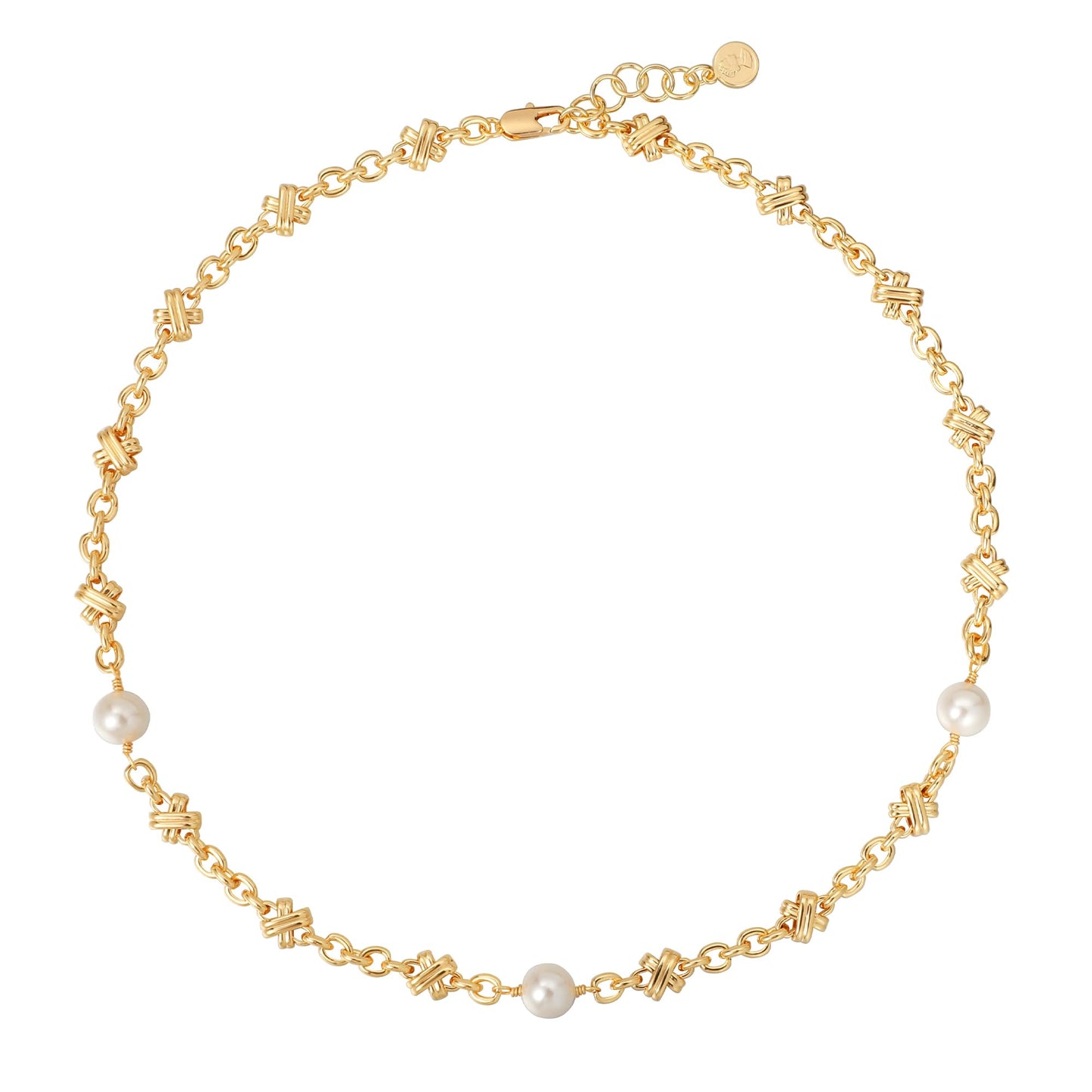 MTMY Beaded Necklaces for Women 14K Gold Plated Dainty Colorful Green/Rose Beaded Pearl Choker Necklace Delicate Boho Choker Necklace Jewelry Gift (Cross pearl)
