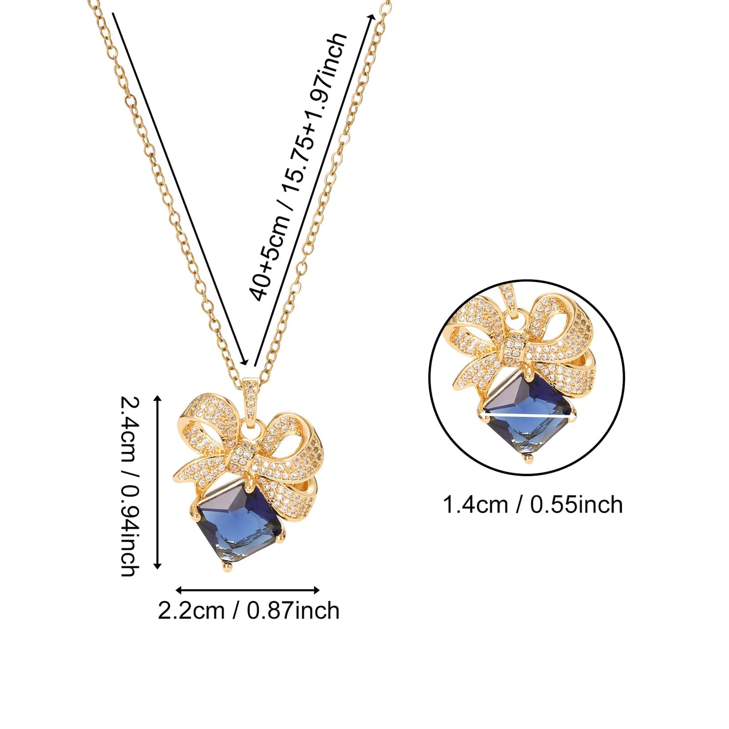 crataly Blue Sapphire Square Bow Necklace for Women-Gold Plated September Birthstone Vintage Necklace For Valentines Day Mother's Day Christmas Birthday Gifts