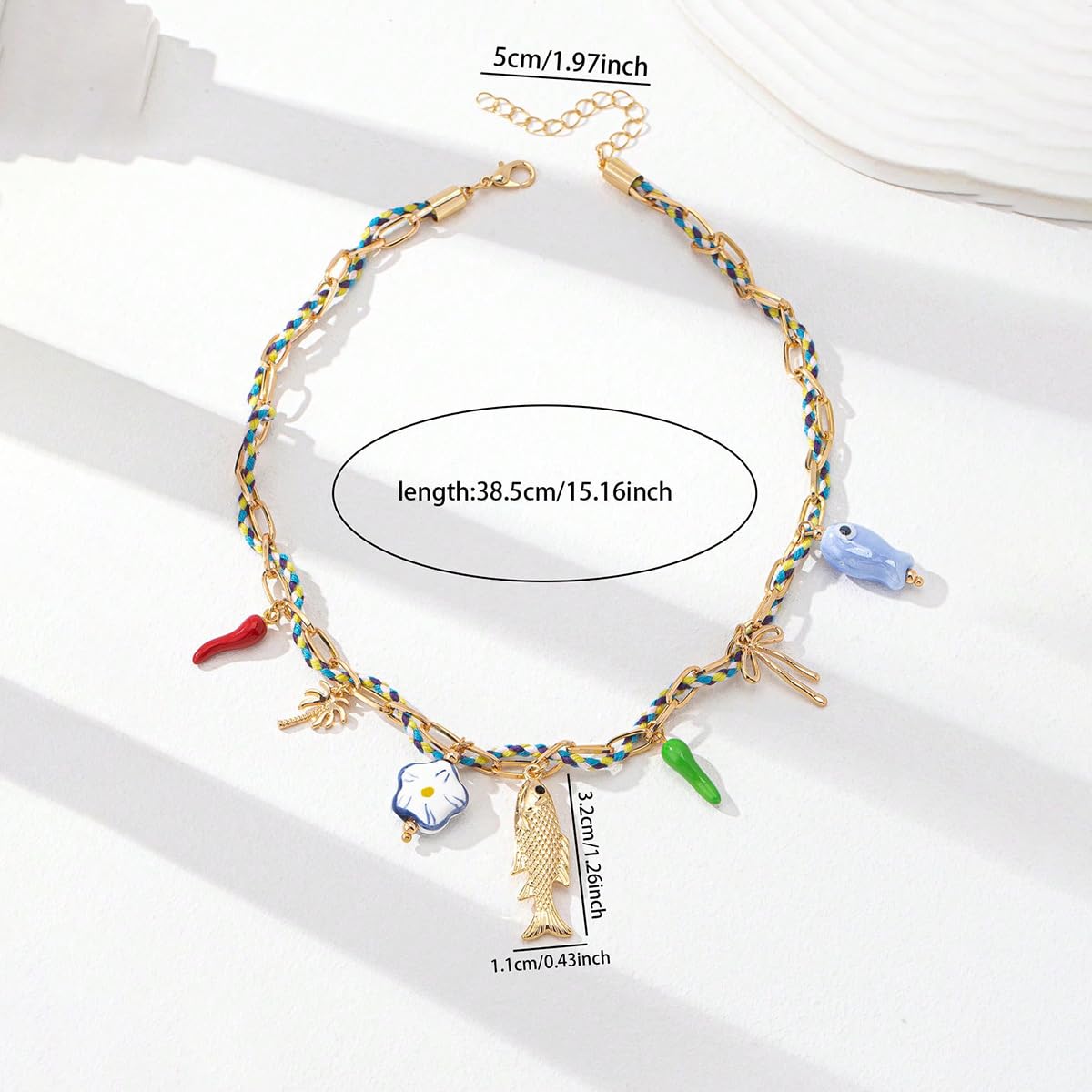BlingNook Gold Charms Necklace For Women, Colorful Charm Beachy Fish Conch Seashell Heart Pepper Cool Ocean Layered Stackable Summer Holiday Jewelry (Gold Fish)