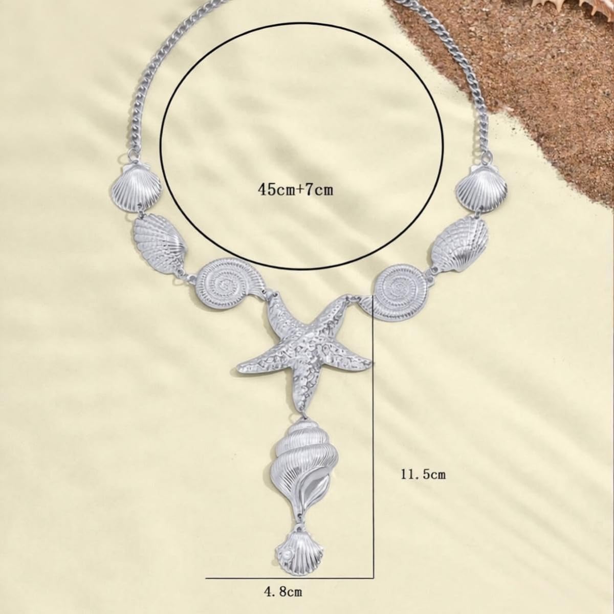 VIYPDRST Starfish Shell Necklaces For Women Big Seashell Beach Conch Y-Shaped Pendant Boho Summer Statement Beach Collar Holiday Jewelry (Silver)