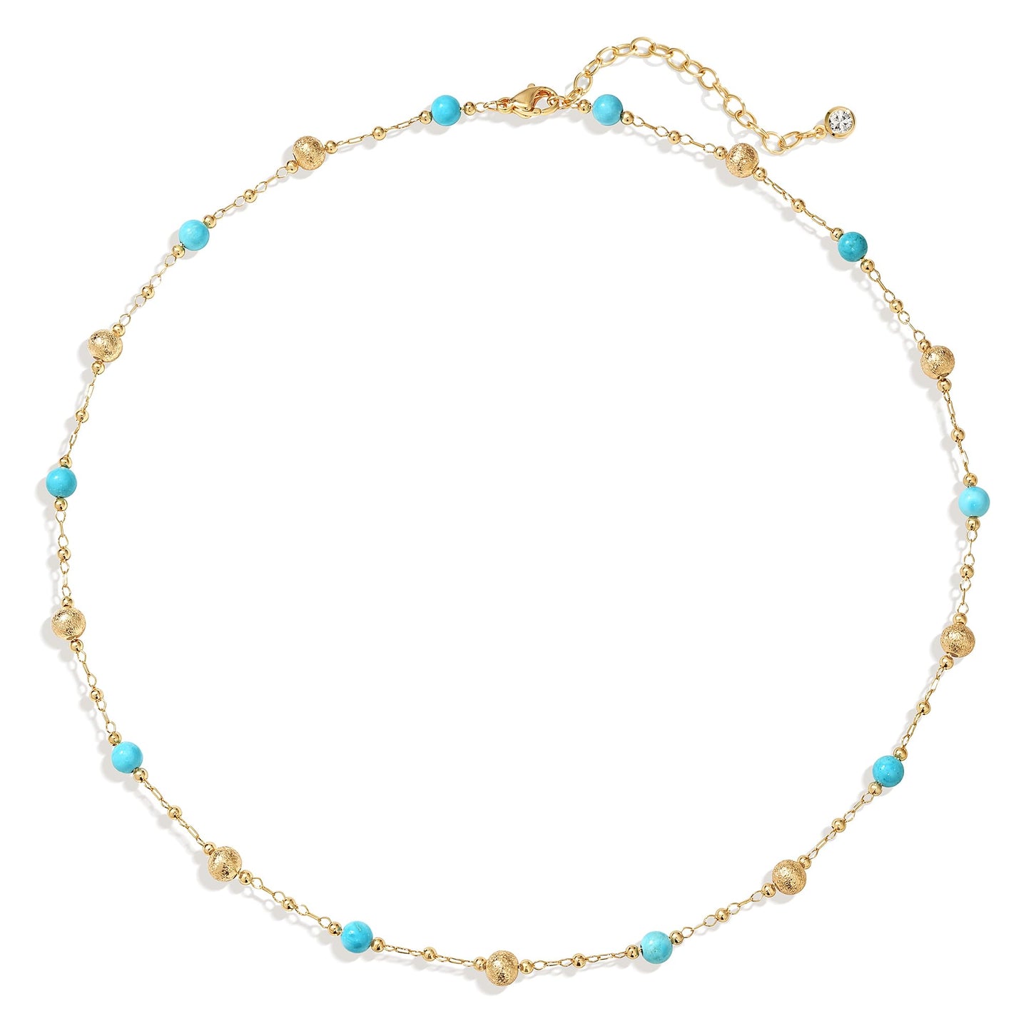 MTMY Beaded Necklaces for Women 14K Gold Plated Dainty Colorful Green/Rose Beaded Pearl Choker Necklace Delicate Boho Choker Necklace Jewelry Gift (turquoise ball)
