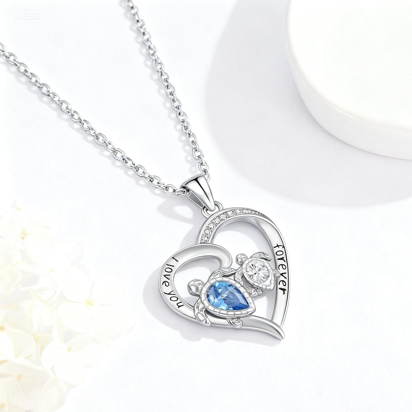Twoowl Ocean Turtle Necklace 925 Sterling Silver Mother Turtle Pendant Necklaces Beach Jewelry Gifts for Women Girlfriends Mom Birthday
