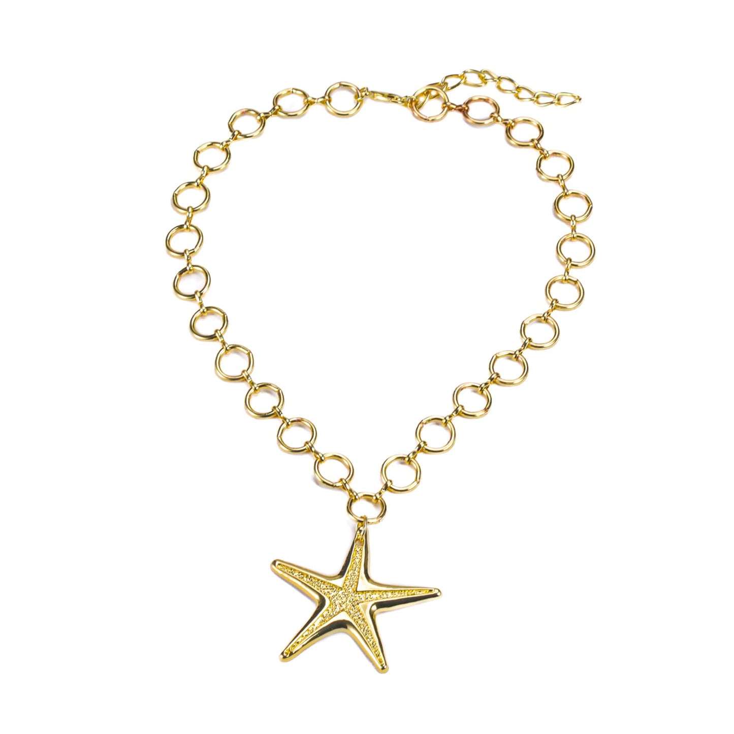 HIHETE Big Star Spiral Necklace Gothic Chunky Pentagram Vortex Pendent Choker, Starfish Seashell Pendant Necklace for Women, Trendy Vacation Star Jewelry Gift (Golden)