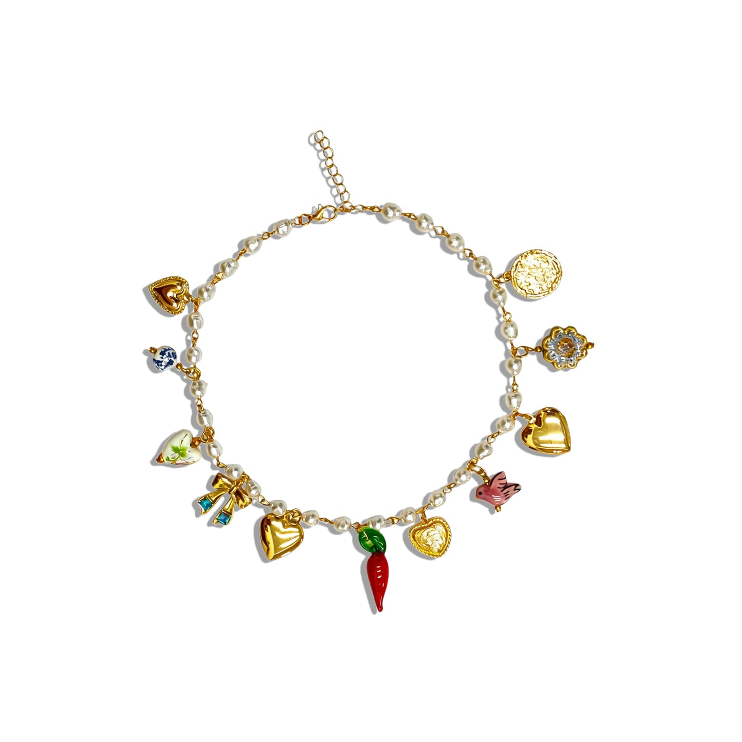 BlingNook Gold Charms Necklace For Women, Colorful Charm Beachy Fish Conch Seashell Heart Pepper Cool Ocean Layered Stackable Summer Holiday Jewelry (Red Pepper)