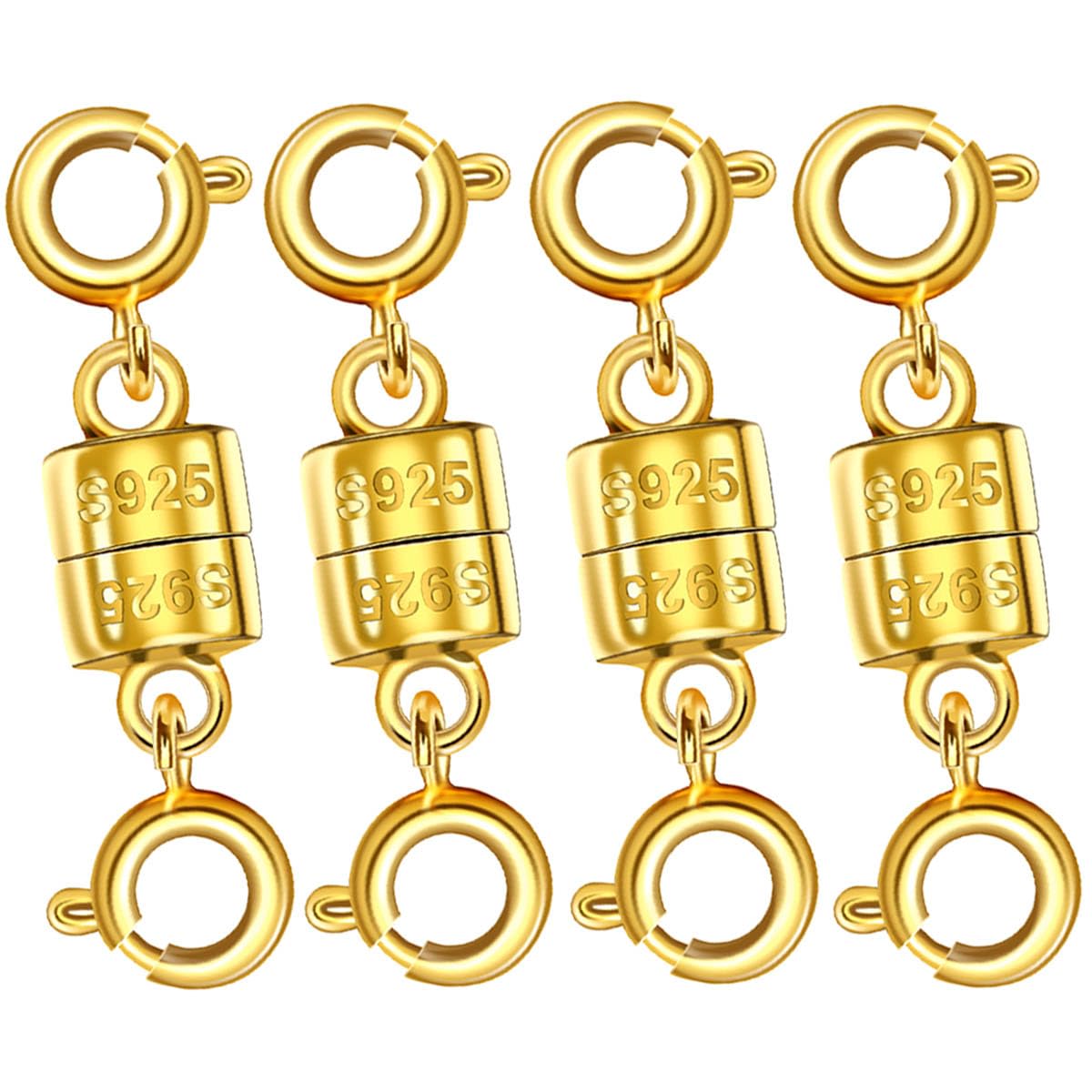 Oilzorr 925 Silver Magnetic Necklace Clasps, Magnetic Necklace Clasps and Closures for Bracelet Necklace Extender (4pcs Gold)