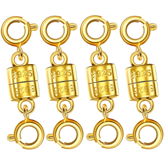 Oilzorr 925 Silver Magnetic Necklace Clasps, Magnetic Necklace Clasps and Closures for Bracelet Necklace Extender (4pcs Gold)