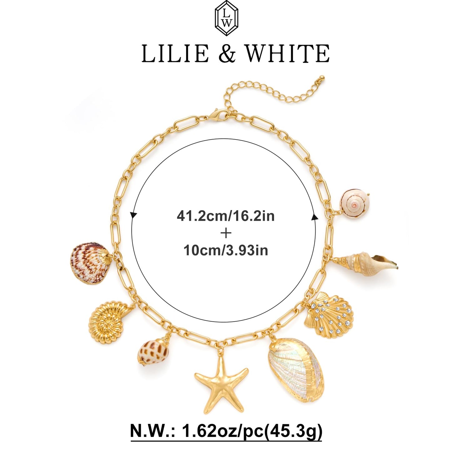 LILIE&WHITE Sea shell Necklace For Women With Trendy Charms Conch Necklace Starfish Charms Necklaces Uinque Summer Beach Mermaid Necklaces Fashion Shell Jewelry