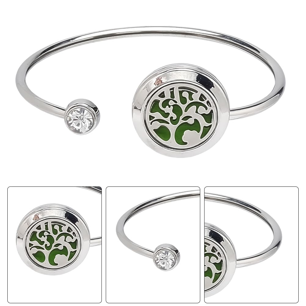 SUNNYCLUE 1 Box 2 Sets Tree of Life Essential Oil Bracelet Blank Bangles bulk with 10Pcs Refill Pads Stainless Steel Aromatherapy Diffuser Locket Adjustable Band Jewelry for Women Birthday Gifts Adult