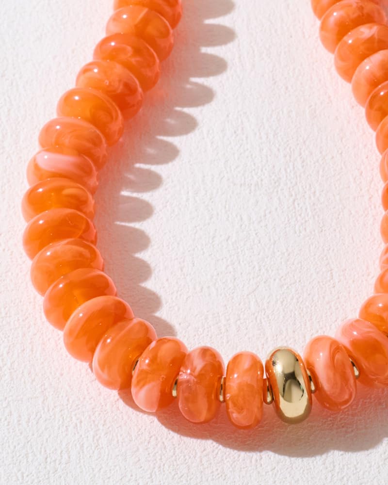 FAUTHENTICUTE Large Orange Bead Choker Necklace for Women Chunky Beaded Statement Necklace with Gold Accent Beach Jewelry Gift Trendy Boho Necklaces for Summer