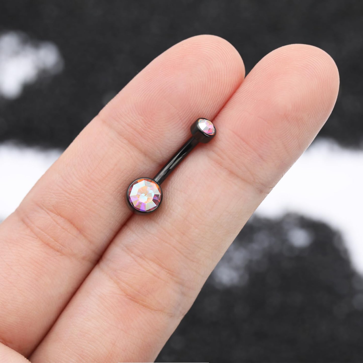 XUU Titanium Belly Button Rings, Black & Silver – 14G Internally Threaded Navel Piercing Jewelry, 10mm & 12mm Curved Barbells with 7 Colors Gems – Hypoallergenic (Black-AB, 10MM)