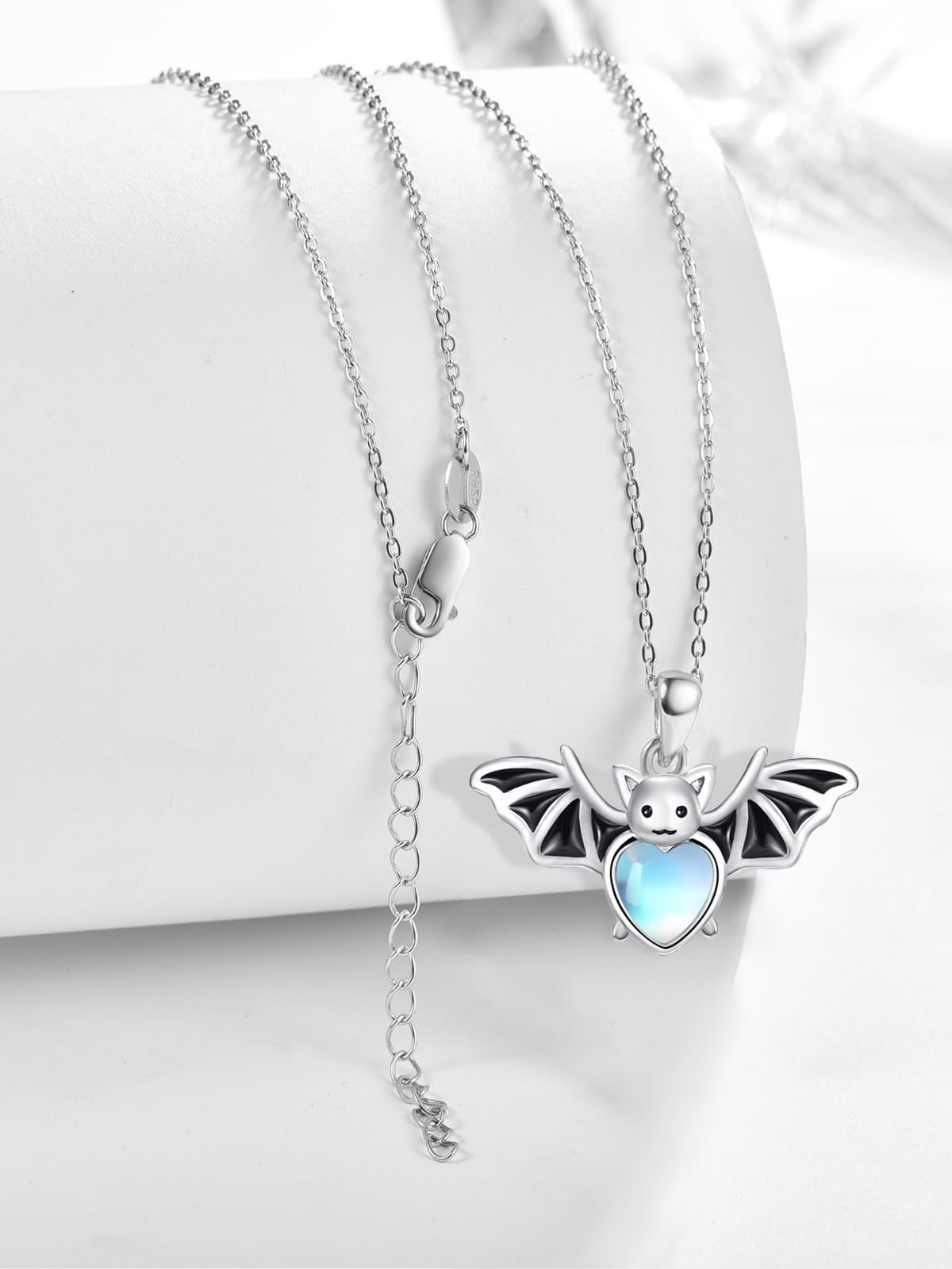 Dreamboat Bat Pendant Necklace for Women 925 Sterling Silver Moonstone Bat Animal Jewelry Halloween Birthday Gifts