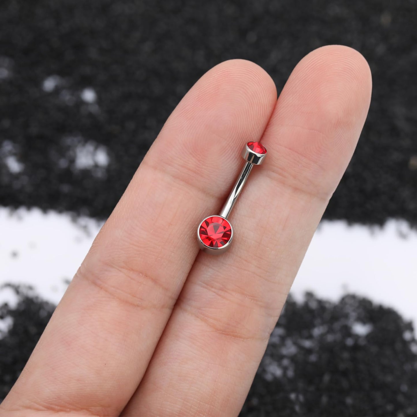 XUU Titanium Belly Button Rings, Black & Silver – 14G Internally Threaded Navel Piercing Jewelry, 10mm & 12mm Curved Barbells with 7 Colors Gems – Hypoallergenic (Silver-Red cz, 10MM)