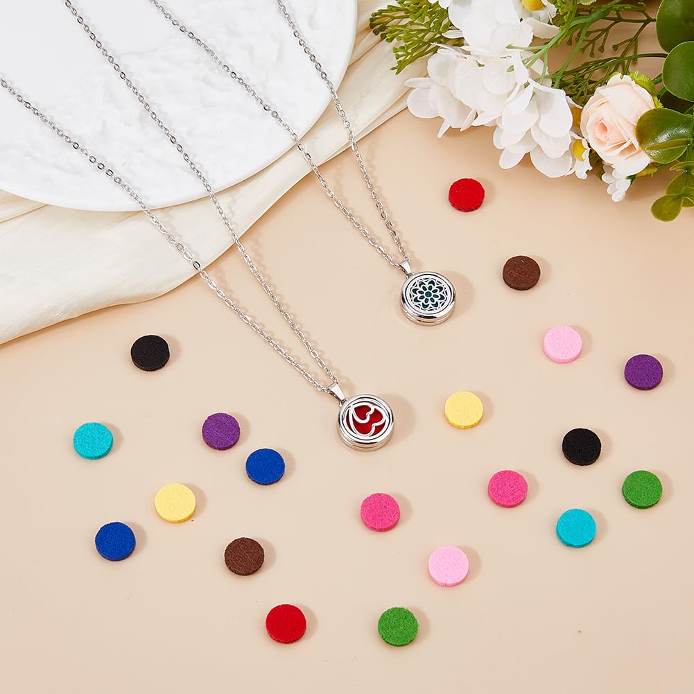 Hobbspring Necklace 2 Sets Aromatherapy Essential Oil Diffuser Necklace 2 Styles Stainless Steel Oil Pendant with Felt Pads Flower & Double Heart Aromatherapy Locket Necklaces Gift for Woman Men