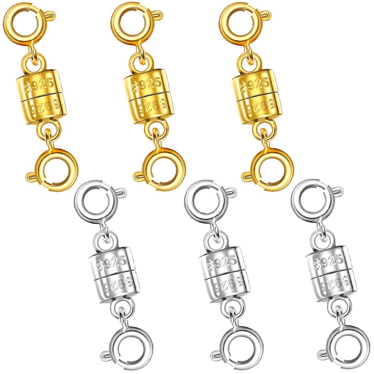 Oilzorr 925 Silver Magnetic Necklace Clasps, Magnetic Necklace Clasps and Closures for Bracelet Necklace Extender (6pcs | 3gold & 3silver)