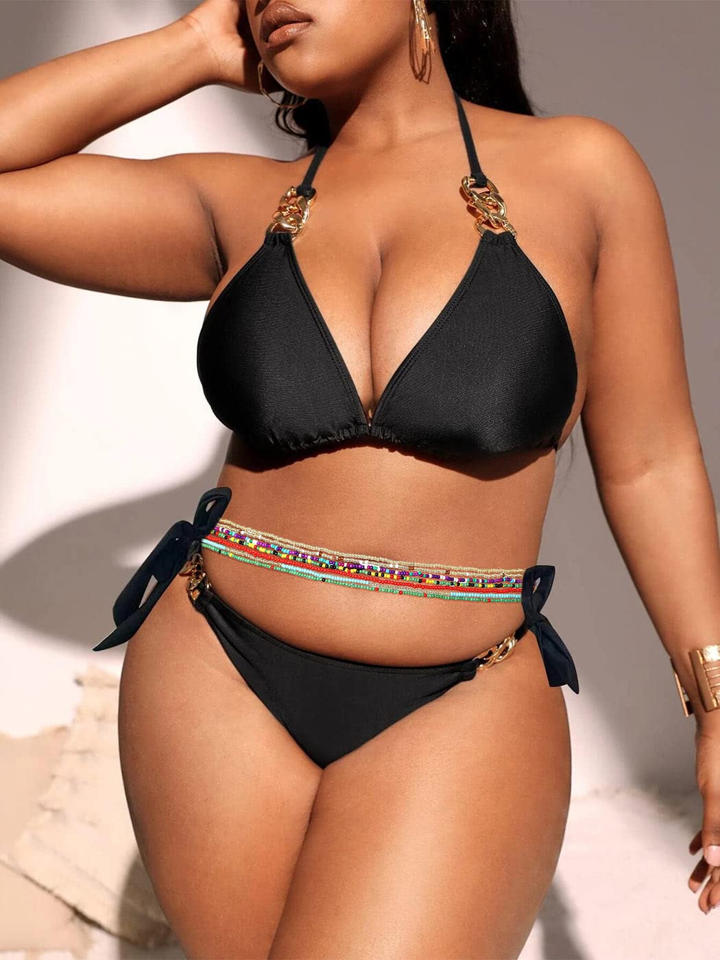 ELABEST African Waist Beads Chain Layered Belly Body Chain Beach 7Pack Waist Jewelry Body Accessories for Women (60inch/150cm)