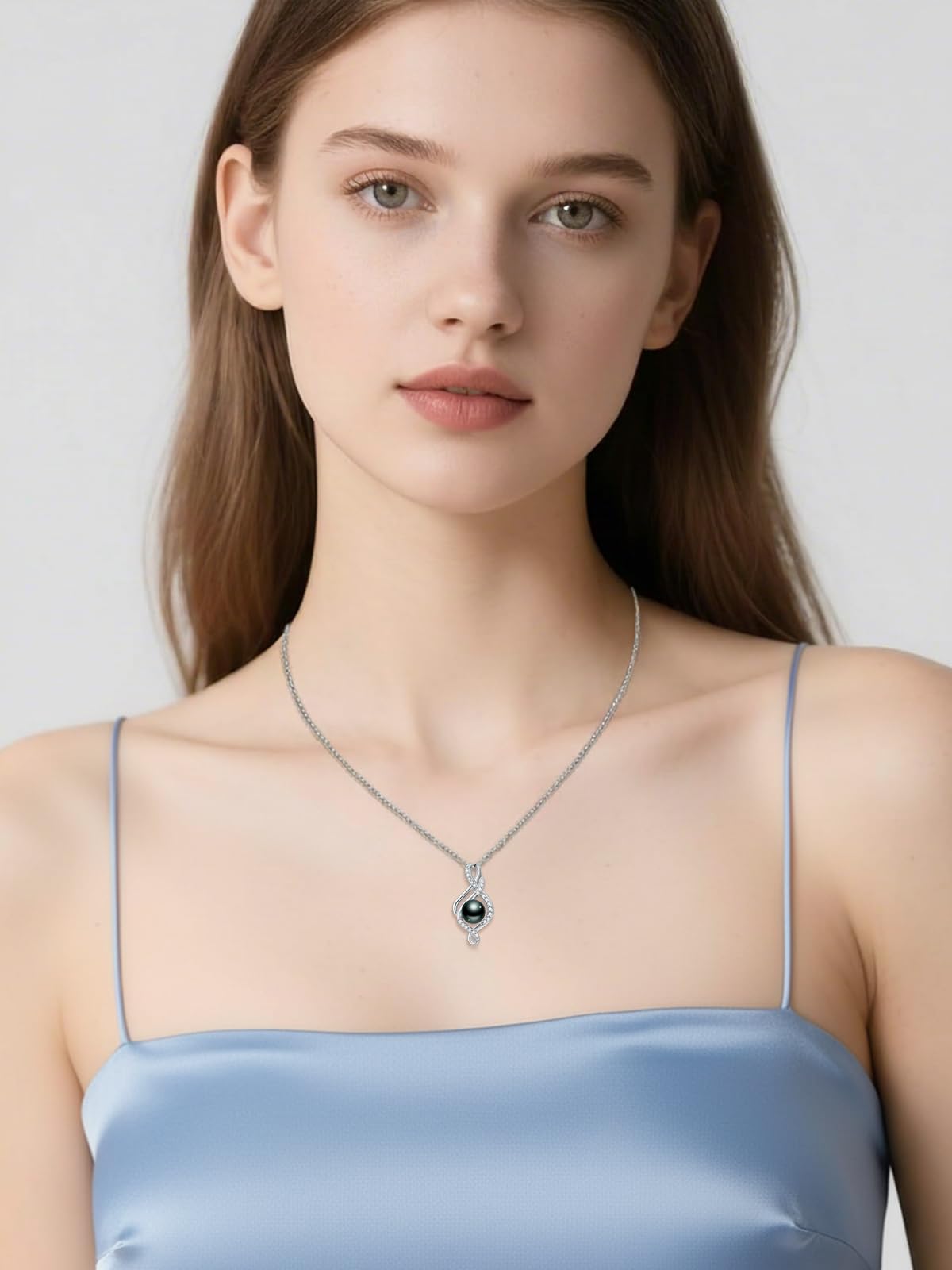 KANNSOAR 8MM Tahitian Black Pearl Necklace 18K Gold-Plating Sterling Silver Fine Jewelry Wedding Birthday Anniversary Valentines Day Christmas Mothers Day Gifts for Wife Women Mom Lover Girlfriend Her